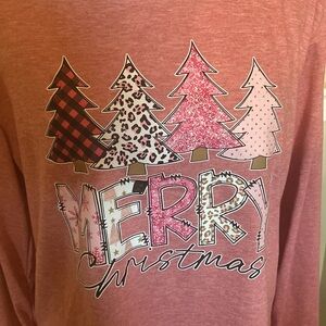 Size large pink Merry Christmas long sleeve T-shirt nwot never worn stretchy